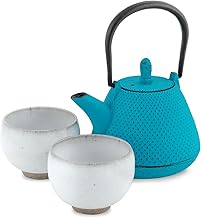 Nambu Ironware Iron Bottle Teapot and Heishimizu Tea Cup Set, Made in Japan, Teapot, White, Tea Strainer, Iron Teapot, Enameled Finish, Small, Iron Teapot, Japanese Color, Tetsubin, Logis Associates,