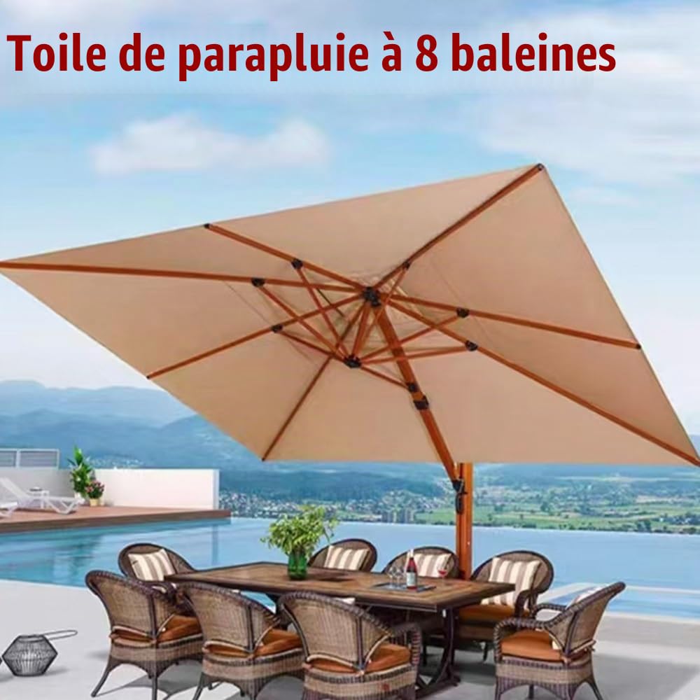 Parasol déporté carré à 8 baleines, toile de rechange for parasol de piscine, 2,4 x 2,4 m, toile de rechange anti-UV for parasol de jardin et terrasse(Gray,Single top 2.5m(8'))