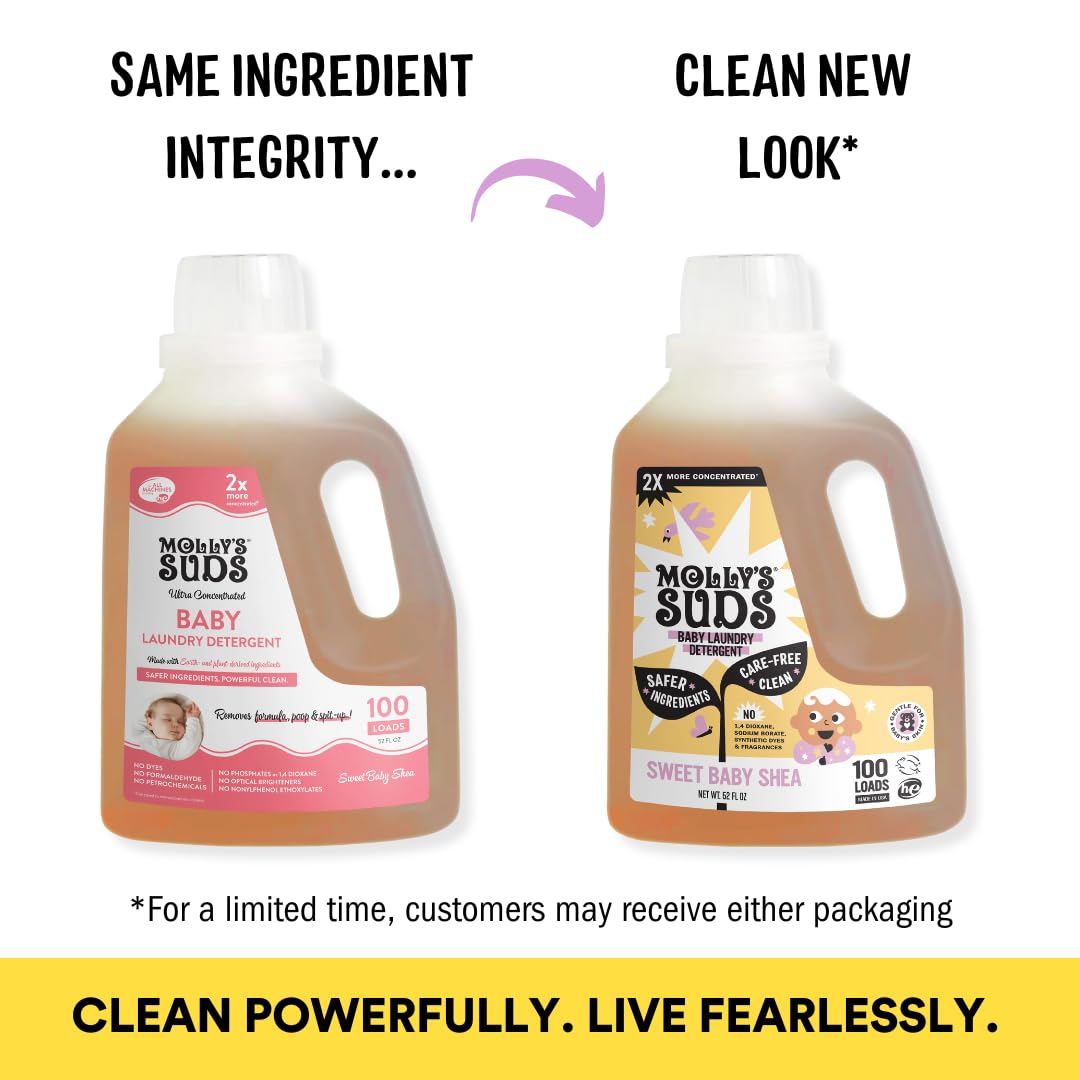 Molly's Suds Baby Liquid Laundry Detergent | Removes Formula, Poop & Spit-Up Stains | Extra Gentle for Infants, Babies, Toddlers (Sweet Baby Shea, 100 Loads)