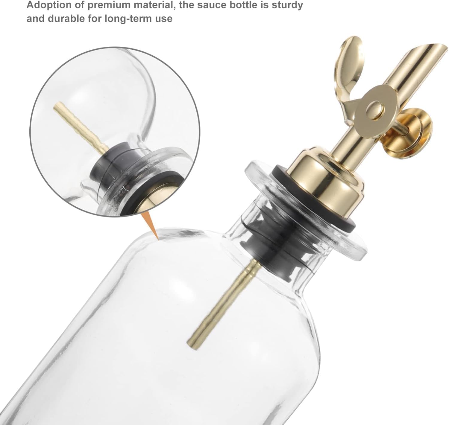 Olive Oil and Vinegar Dispenser With Wooden Tray Metal Pour Spout Set- Glass Oil Bottles for Kitchen 350ml Oil Dispenser With Labels- Set of 2