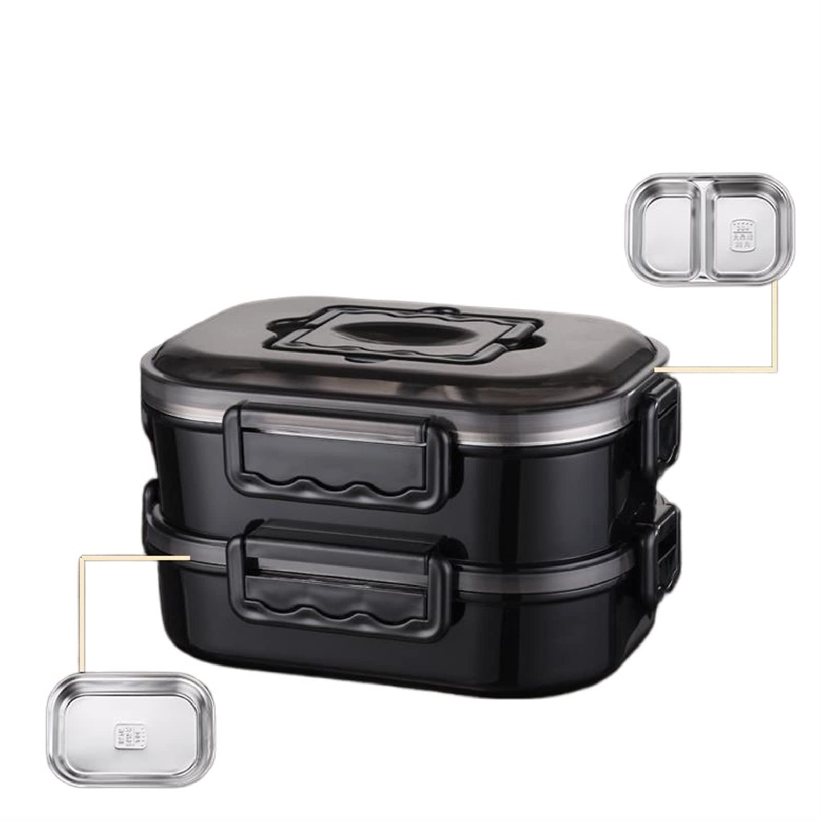 Brotdose, Bento-Boxen, ideal for Schule, Büro und Freizeit, tragbare Lunchboxen, mikrowellengeeignetes Geschirr(Double Layer Black)