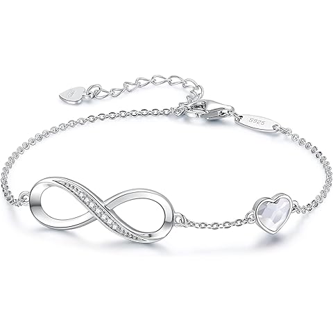 CDE Infinity Heart Birthstone Charm Link Bracelet for Women 925 Sterling Silver Adjustable Mother's Day Christmas Day Gift Anniversary Birthday Jewelry for Wife Girlfriend Her