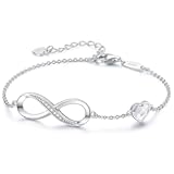 Infinity Heart Birthstone Charm Link Bracelet for Women 925 Sterling Silver Adjustable Mother&apos;s Day Gift Anniversary Birthday Jewelry for Wife Girlfriend Her