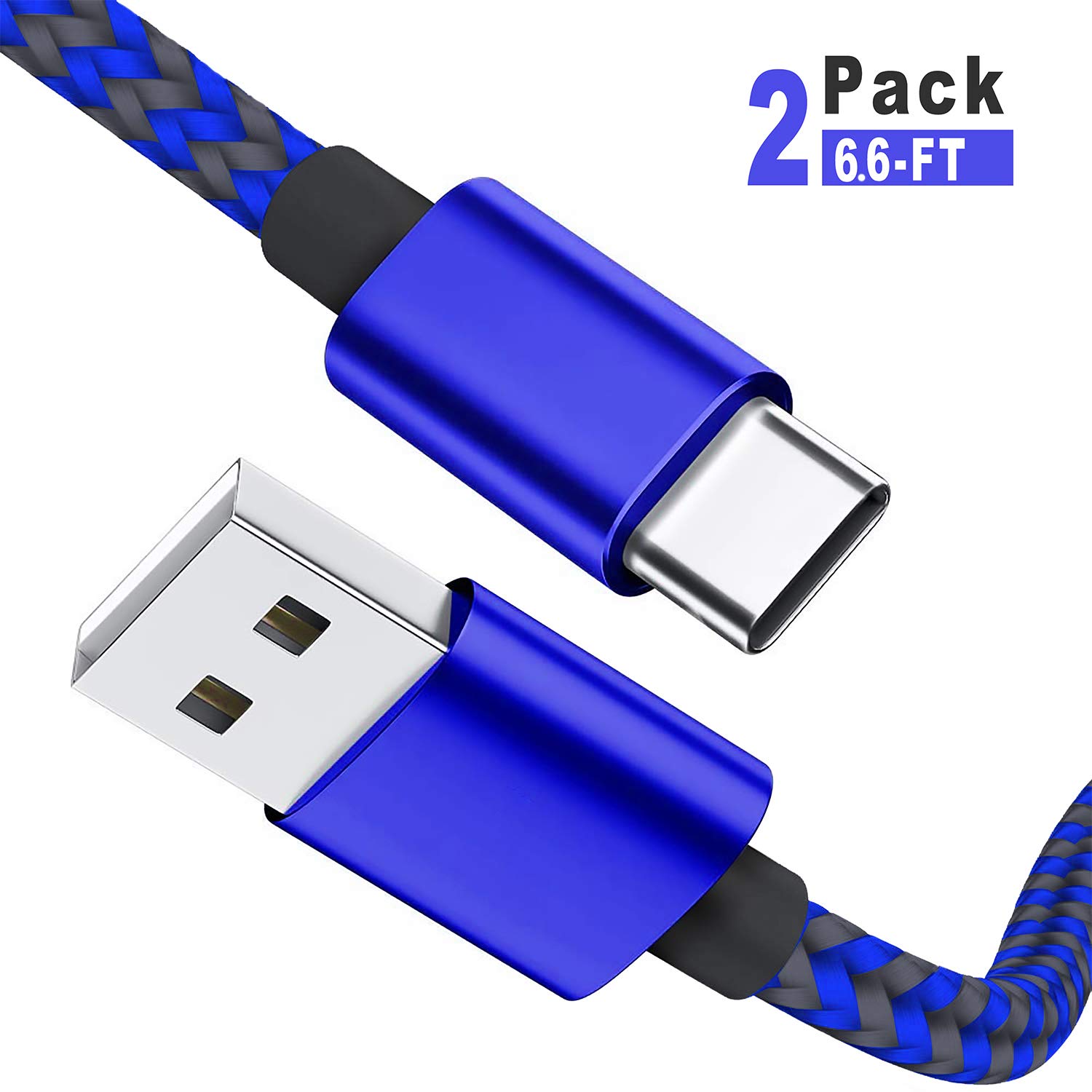 Fast Charger Cable for Motorola One Action/Macro/Vision/Zoom/Hyper/Power/Fusion+/5G Ace UW, (2Pack, 6.6Ft) Nylon Braided Charging Cord for Moto G50 G10 Power G30 G9 Plus Play Fast Pro G8 Stylus G7 G6