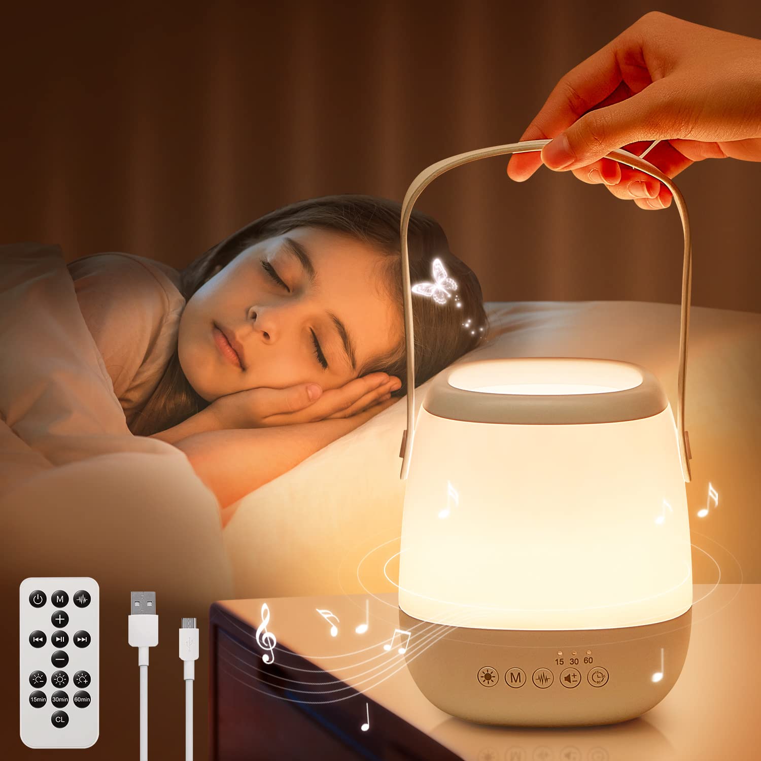 One Fire Veilleuse d'allaitement pour bébé à intensité variable, machine à bruit blanc avec 12 sons, 16 couleurs + minuterie automatique, aide au sommeil pour bébés et enfants