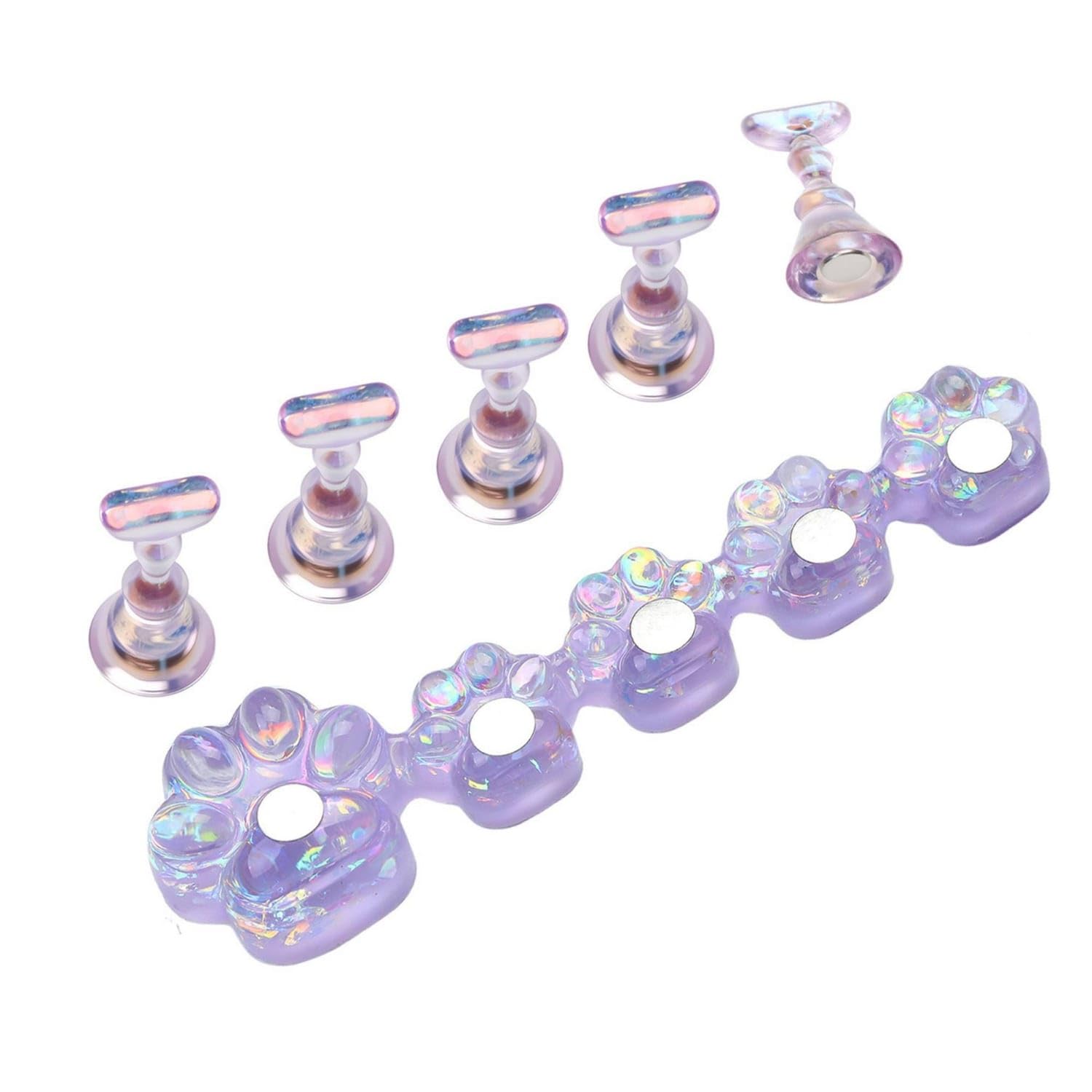 Iridescent Nail Practice Base with Holders Translucent Nail Holder with Base Stable Manicure Practice Stand Easy to Use for Beginners, Aurora Purple-image-5