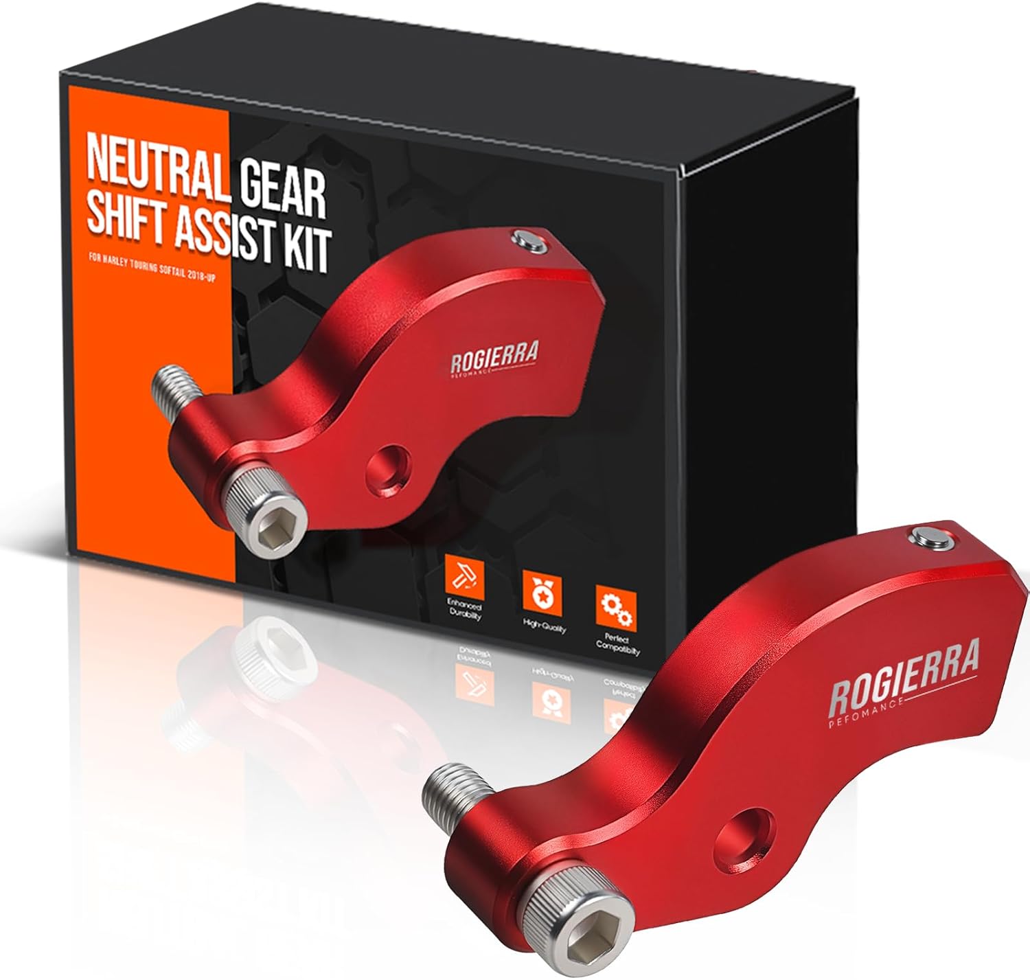 Neutral Gear Shift Assist Kit - CNC M8 EZ Shift Lever Compatible with 2018-2025 Touring (Electra Glide/Road Glide/Tri Glide) & Softail (Fat Boy 114) Motorcycles - Easy Neutral Finder Red