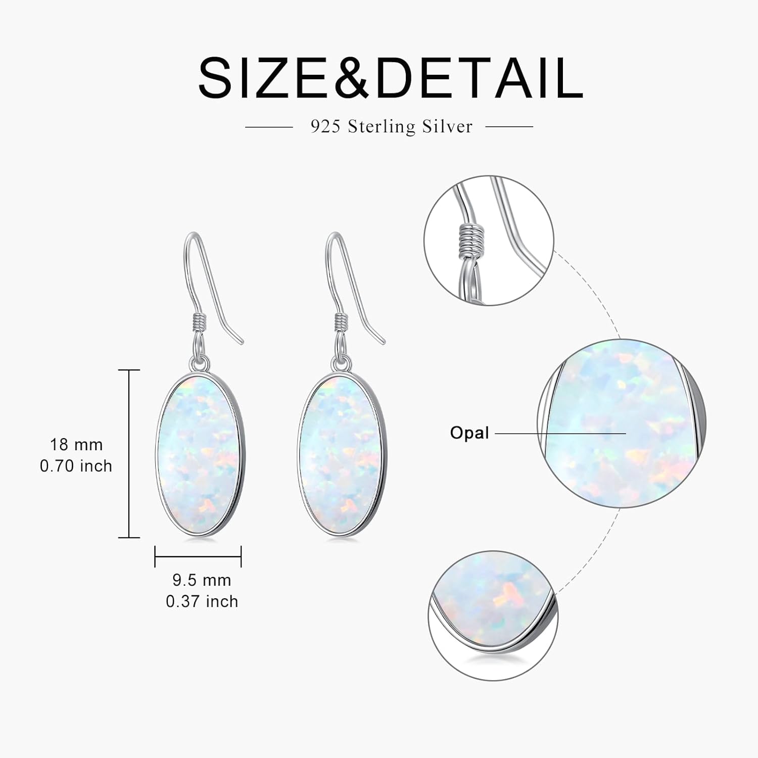 Oval Opal 925 Sterling Silver Simple Earrings Hook, October Birthstone Dangle Earrings Jewelry Birthday Gift for Women
