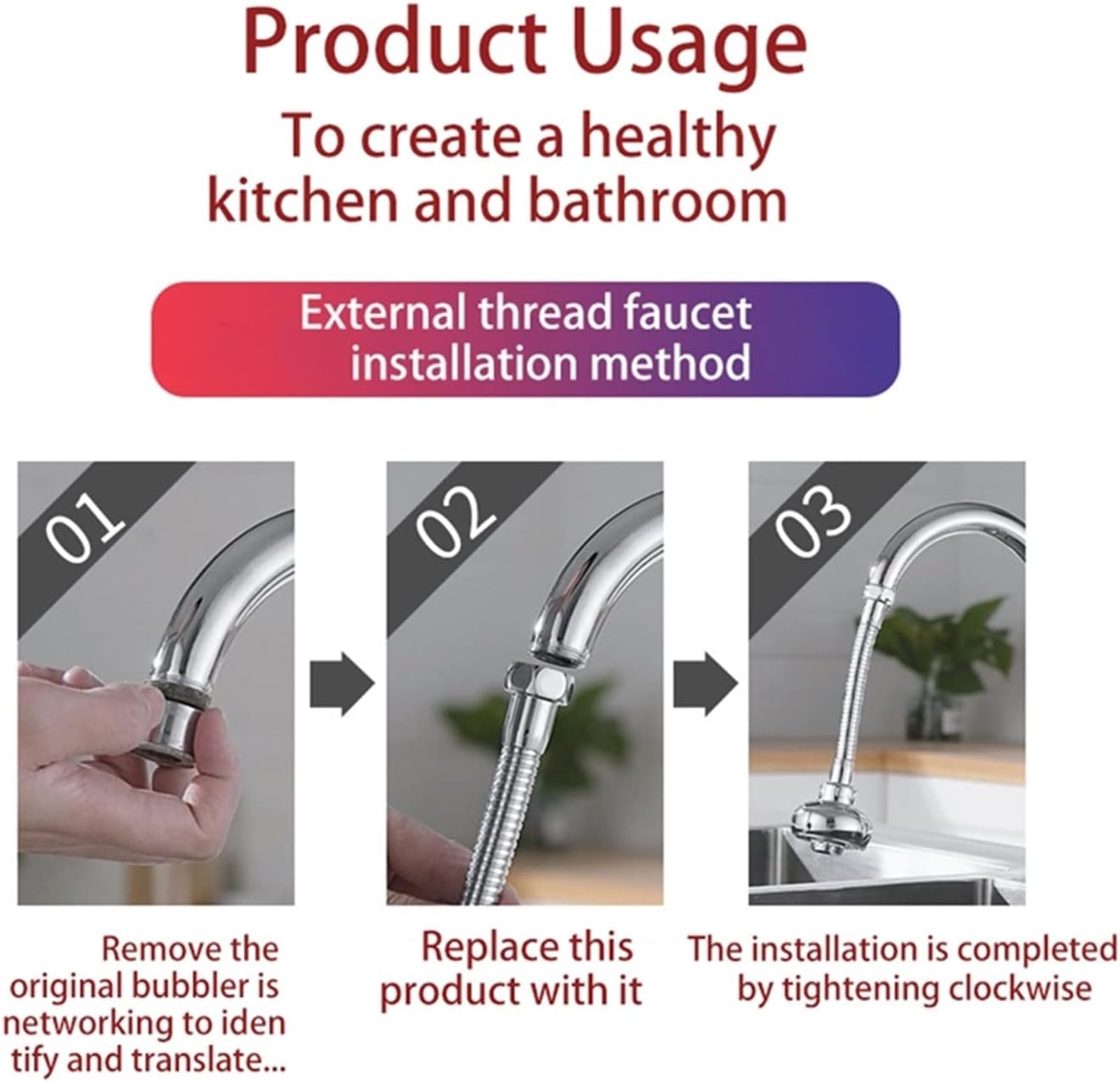 Withstand high Pressure and Temperature Extremes Kitchen Faucet Bubbler Water Saving Nozzle Shower Booster Filter 360 ° Rotating Stainless Steel Faucet Connector Accessories (Color : T1)