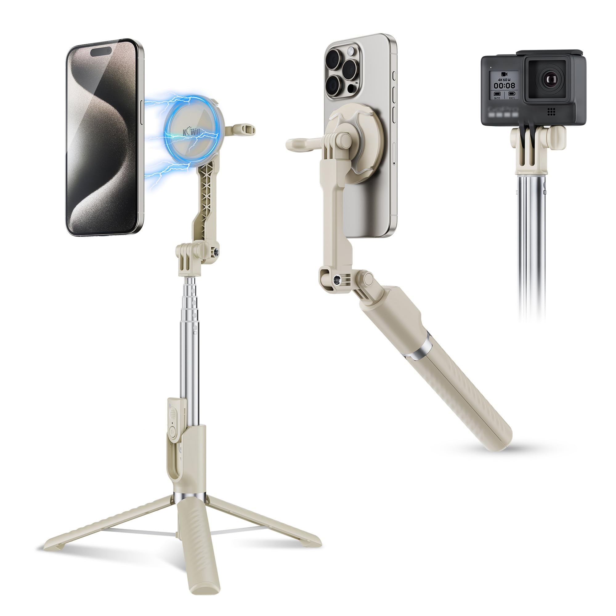 KIWIFOTOS Mini Magnetic Tripod for MagSafe Selfie Stick for iPhone 17 16 15 14 Pro Max with Wireless Remote Travel Vlogging Video Cell Phone Tripod Stand for Samsung Pixel