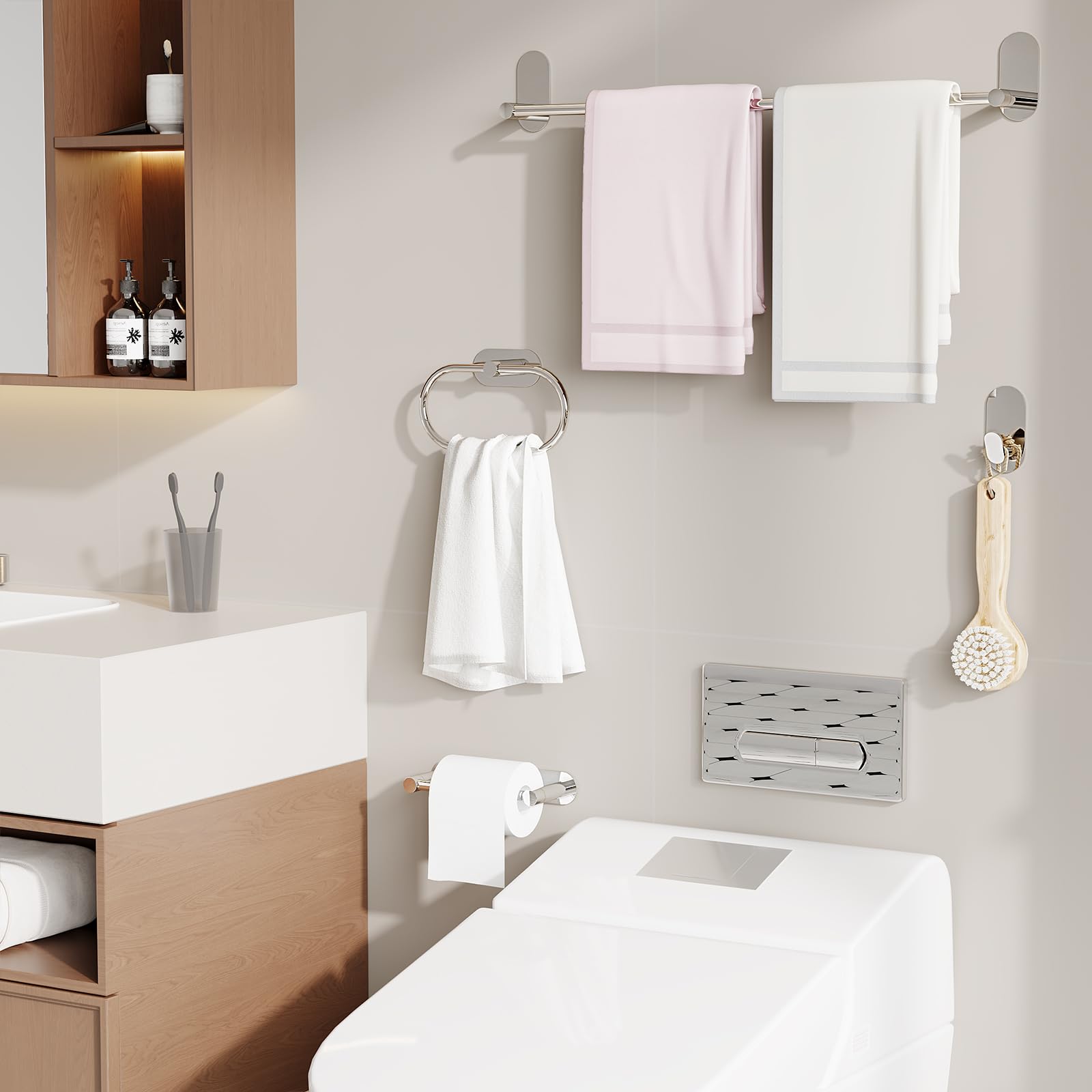 Toallero, soporte para toallas de mano de acero inoxidable para baño, autoadhesivo, colgador de toallas resistente para cocina, baño, caravana (cromo)
