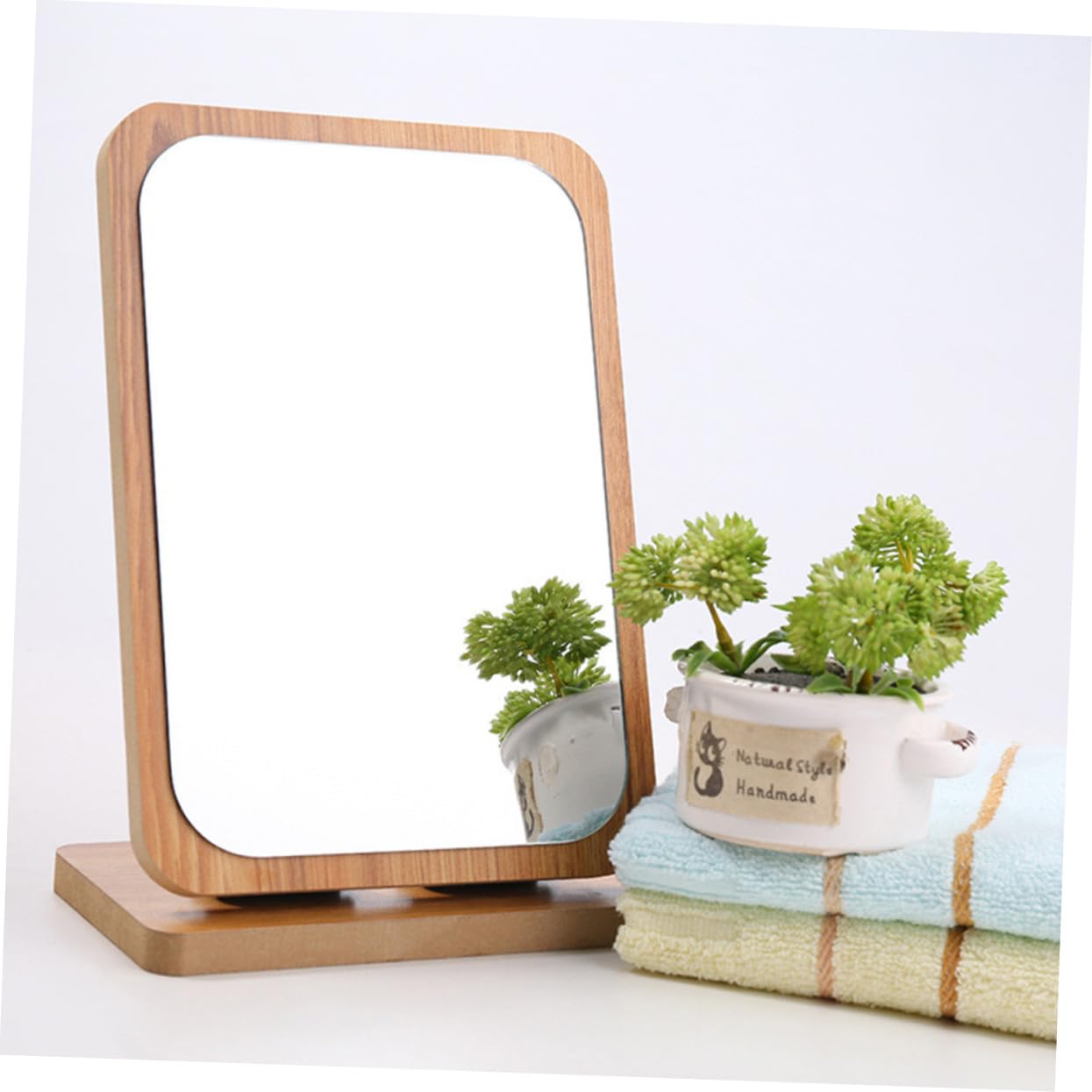 Espejo de Maquillaje Plegable de Madera Grande para Escritorio Espejo Cosmético Vertical con Diseño Sencillo y Área de Reflejo