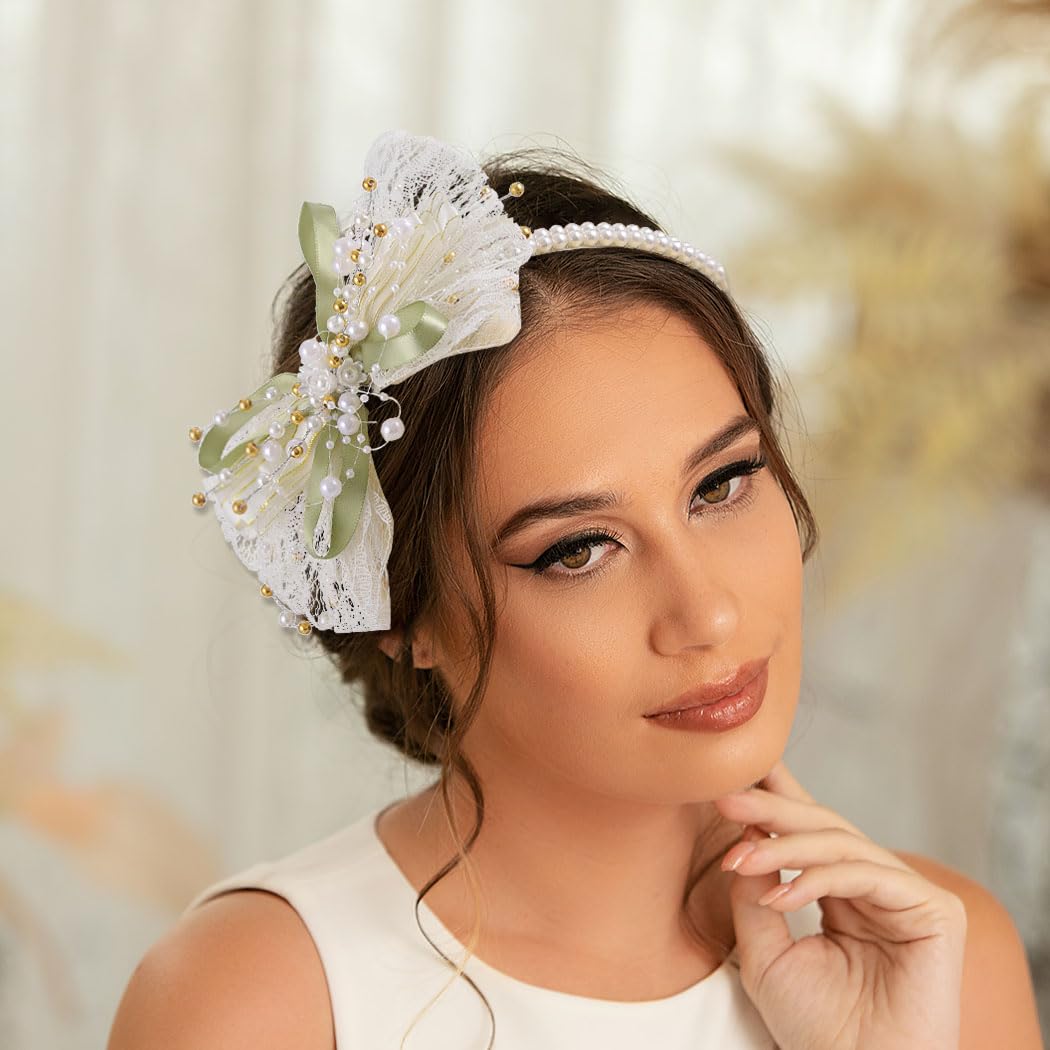 IYOU Bow Wedding Headbands Ivory Pearl Bridal Hair Bands Elegant Bridesmaid Bride Hair Accessories for Women - Image 2