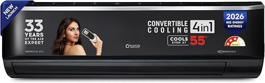 Cruise 2 Ton 3 Star, New star rated, Black Inverter Split AC (Copper, Convertible 4-in-1, 4-Way Swing, Cooling at 52 °C, P...