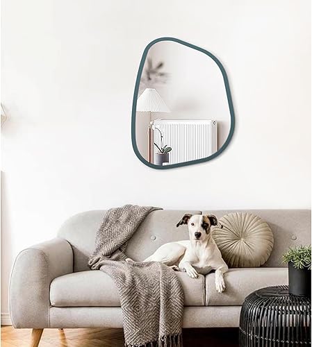 Miniatura 91 de Espejo de pared irregular de 26 x 18 pulgadas, espejo de baño grande asimétrico con marco de madera, espejos decorativos artísticos modernos