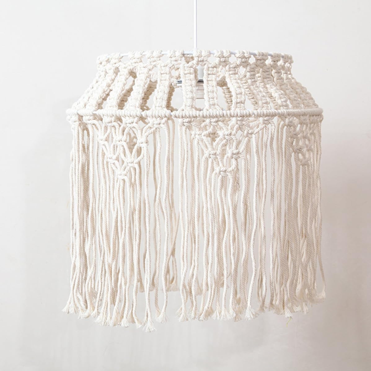 Paralume a Sospensione Boho in Corda di Cotone Beige Intrecciata | Macramè Tessuto, Diffonde Luce Morbida, Facile da Rimuovere, per Salotto e Camera