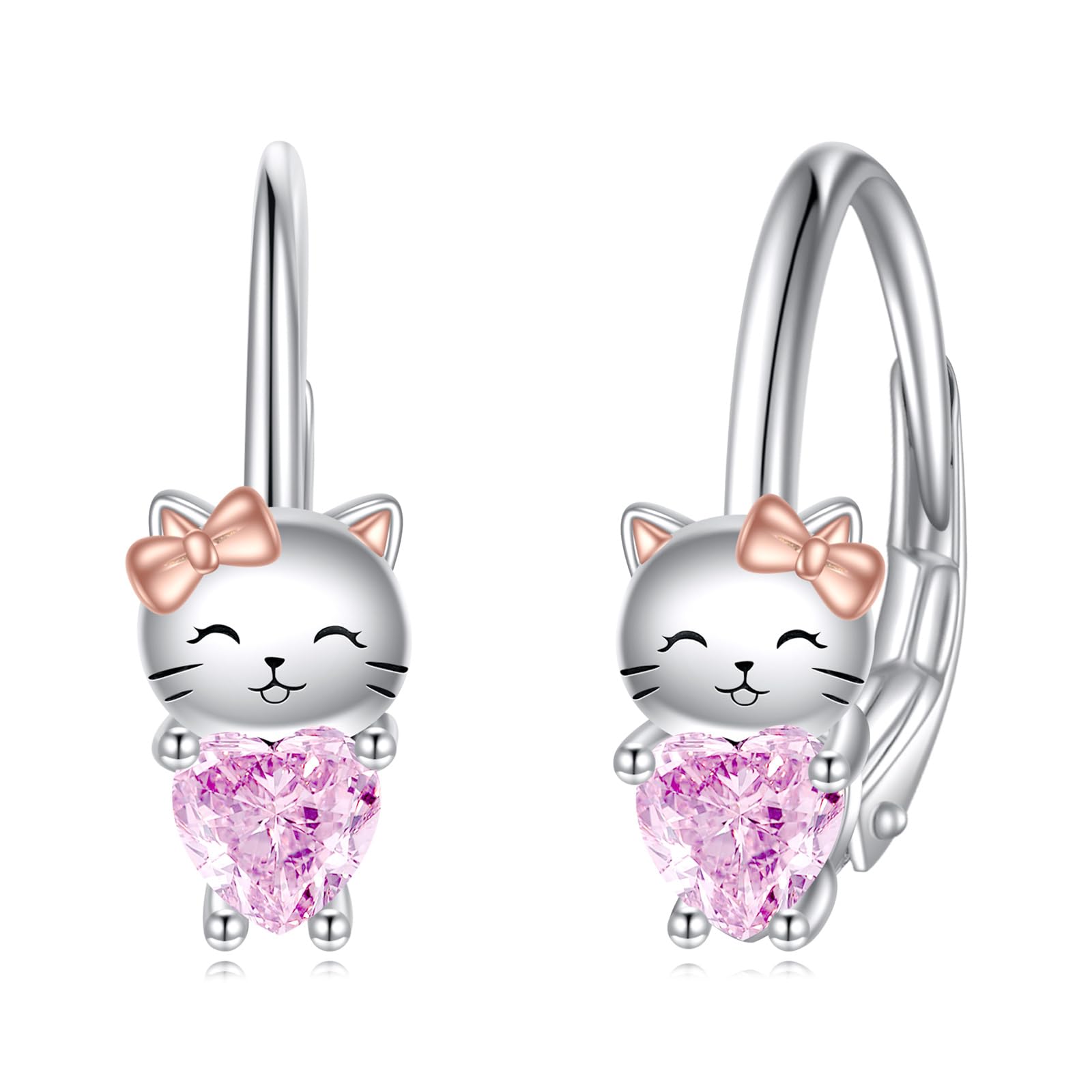 VONALA Einhorn Faultier Katze Mädchen Creolen Ohrringe 925 Sterling Silber Tier Geschenk Schmuck mit Rosa Zirkonia für Damen Mädchen Kinder