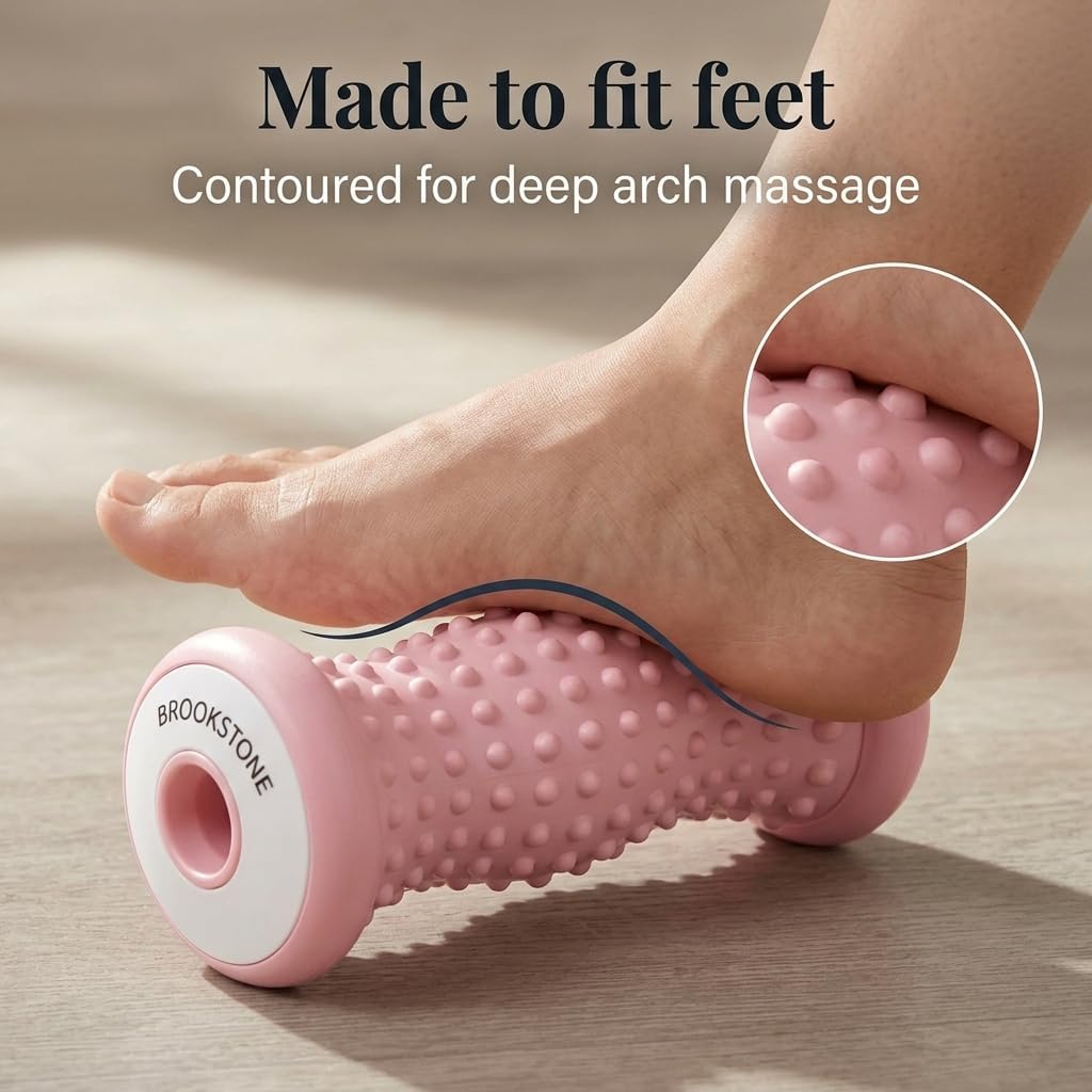 Brookstone Foot Roller Massager Plantar Fasciitis - Hot and Cold Foot Rollers Massage for Tension Relief - Microwave & Freezer Safe - Relax The Muscles with Plantar Fasciitis Roller (Blush Pink)