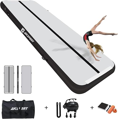 AKSPORT Colchoneta inflable de gimnasia de 10, 13, 16 y 20 pies, con bomba de aire, para uso doméstico, gimnasio, entrenamiento, animadoras, yoga disponible en Yaxa Colombia