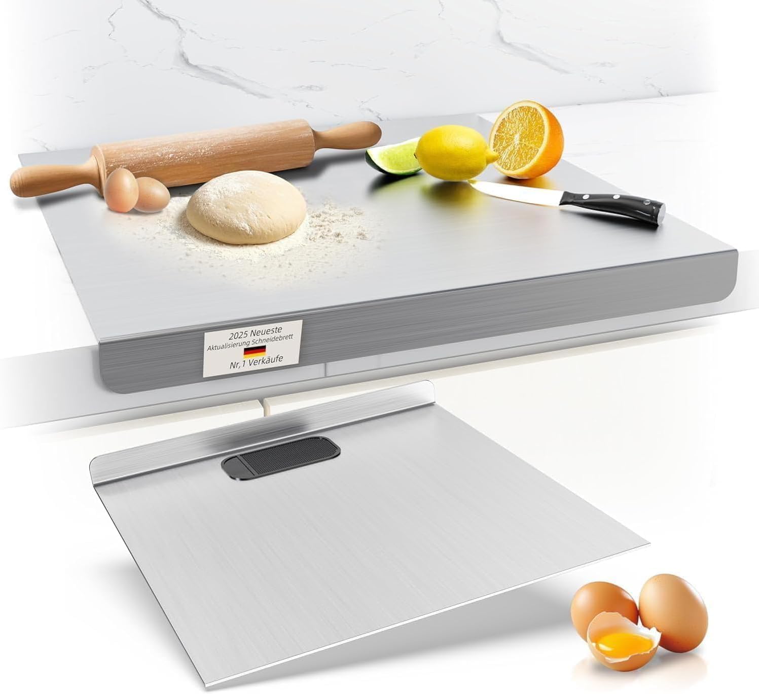 Tabla de cortar de acero inoxidable, superficie de trabajo para amasar y hornear, placa de cocina, tabla de pasta, tabla de hornear, tabla de masa con borde de tope, tablas de cortar de metal para