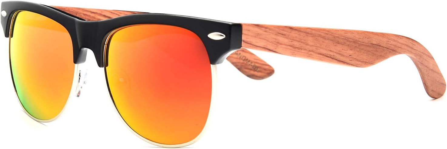 Bamboo Wood Semi Rimless Sunglasses with Polarized Lenses in Original Boxes
