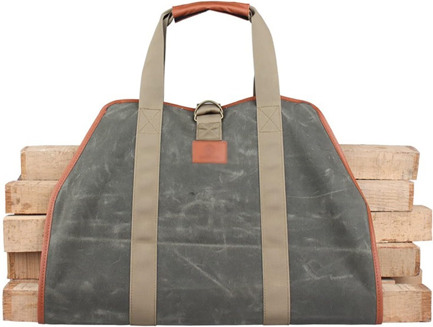 薪のハンドバッグ 屋外用薪バッグ ハンドヘルド ロギング バッグ オイル ワックス キャンバス 薪バッグ 大容量収納