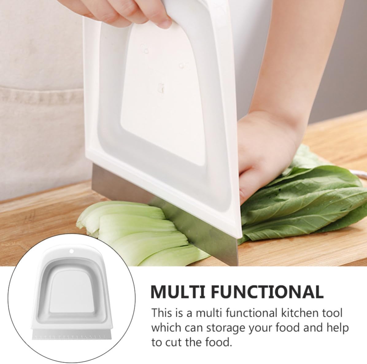 Hemobllo Foldable Dustpan with Scraper and Measuring Scale, Lightweight Pp Kitchen Cutter Tool for Cooking and Baking, Multipurpose Storage Pan for Home Kitchen Use image 4