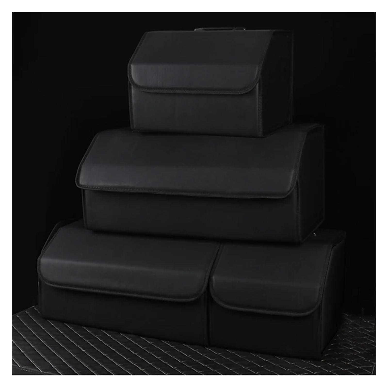 Organizador de Maletero de Coche de Cuero Premium con Asas - Caja de Almacenamiento Plegable Grande for SUV y sedanes - Organizador Multiusos for Accesorios y Herramientas de Coche (Negro)(40CM)