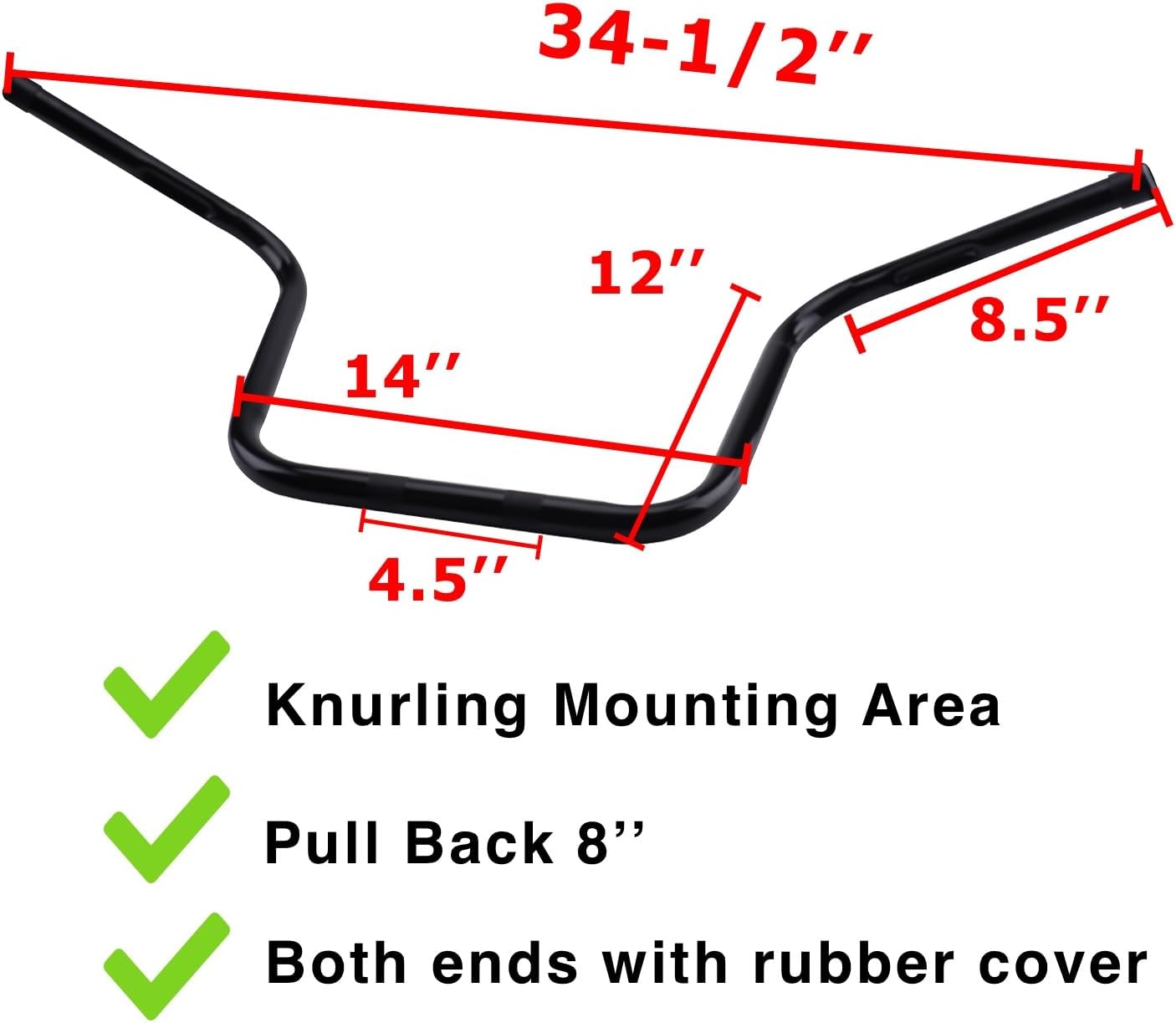 12'' Rise,1'' Wide Handlebar Ape Hanger,34-1/2'' Width For Harley Softail,Softail Springer,Bad Boy,Heritage Springer, Golss black