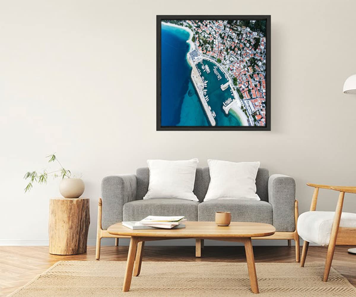 VERRE ART Black Floater Framed Canvas - Wall Decor for Living Room, Bedroom, Office, Hotels, Drawing Room (22in X22in) - Baska Voda Beach