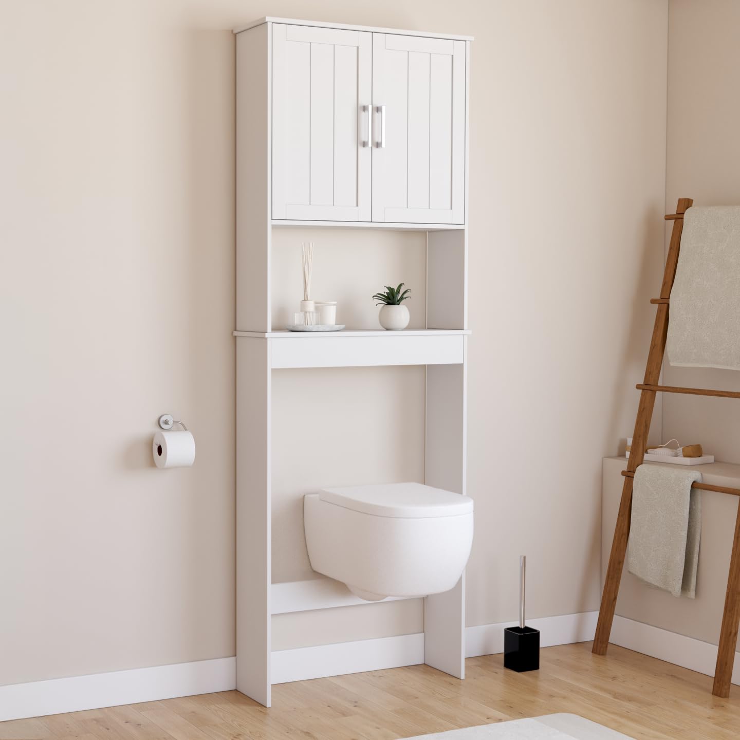 IDMarket - Mueble estante superior WC Waldo Placard madera, color blanco
