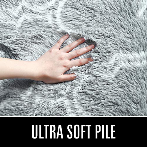 Lochas Luxury Shag Area Rug Runner Modern Indoor Plush Fluffy Rugs, Extra Soft And Comfy Carpet, Geometric Moroccan Rugs For Bedroom Living Room Girls Kids Nursery, 8X10 Feet Light Grey/White #TOP4