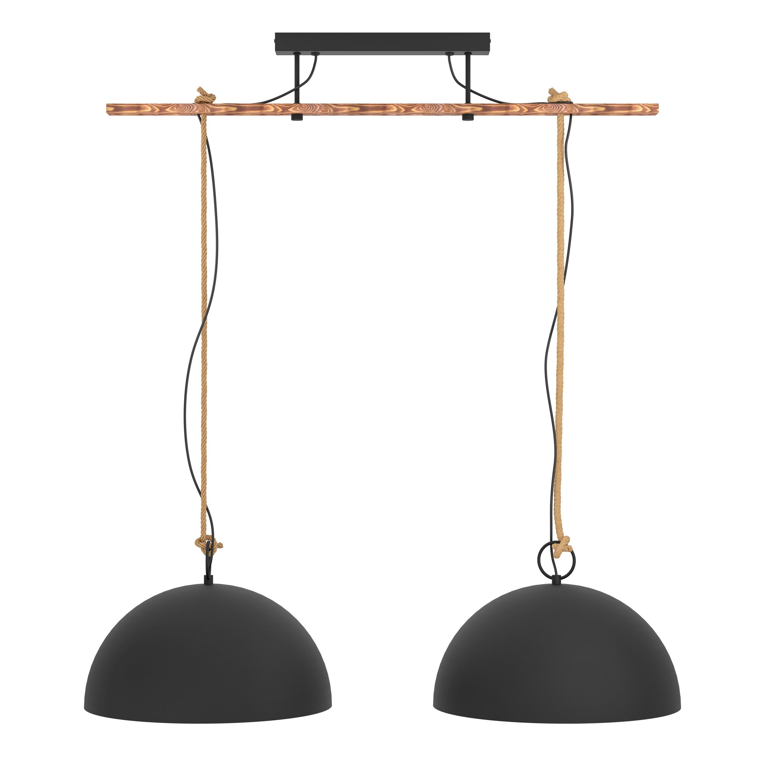 Eglo Lámpara colgante Hodsoll, 2 luces, vintage, industrial, retro, acero | madera, cuerda natural, negro, crema, marrón, para comedor y salón con casquillo E27