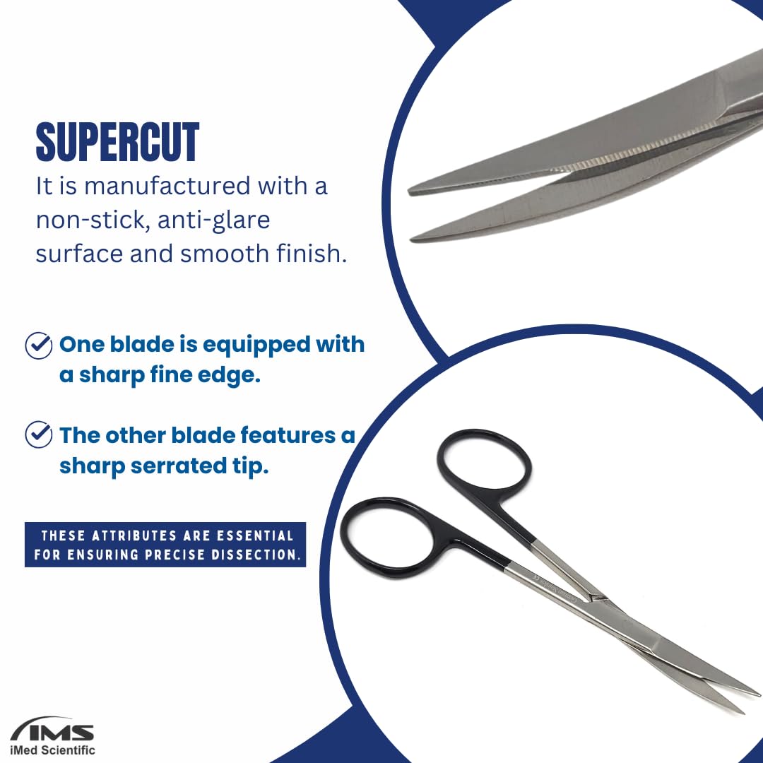 Multipurpose SUPERCUT Micro Dissecting Scissors comes with One Serrated Blade for a Secured Grip and Black Finger Rings 4.5