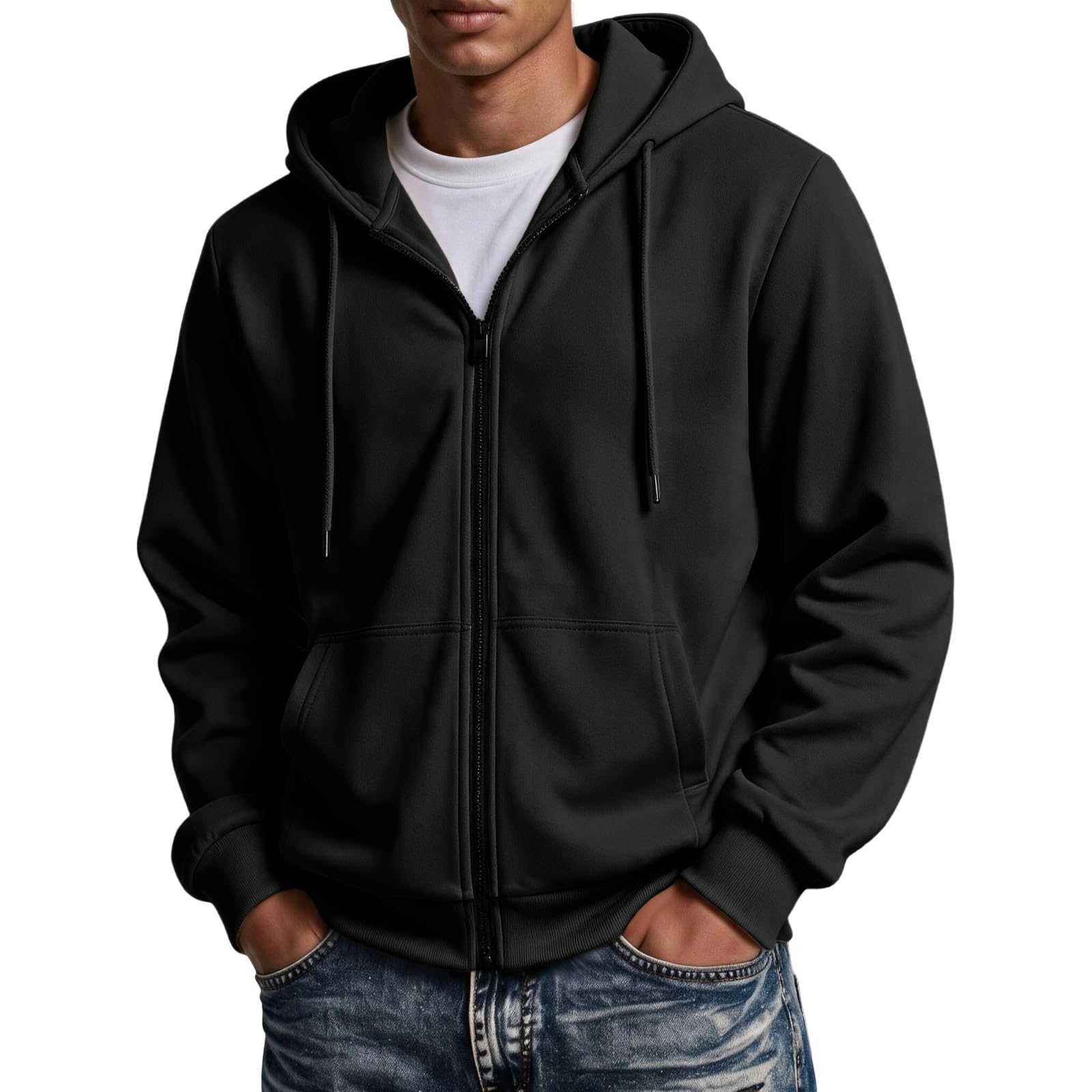 Fleece Zip Up Hoodie Men Full Zipper Big and Tall Hooded Streetwear Hoodies