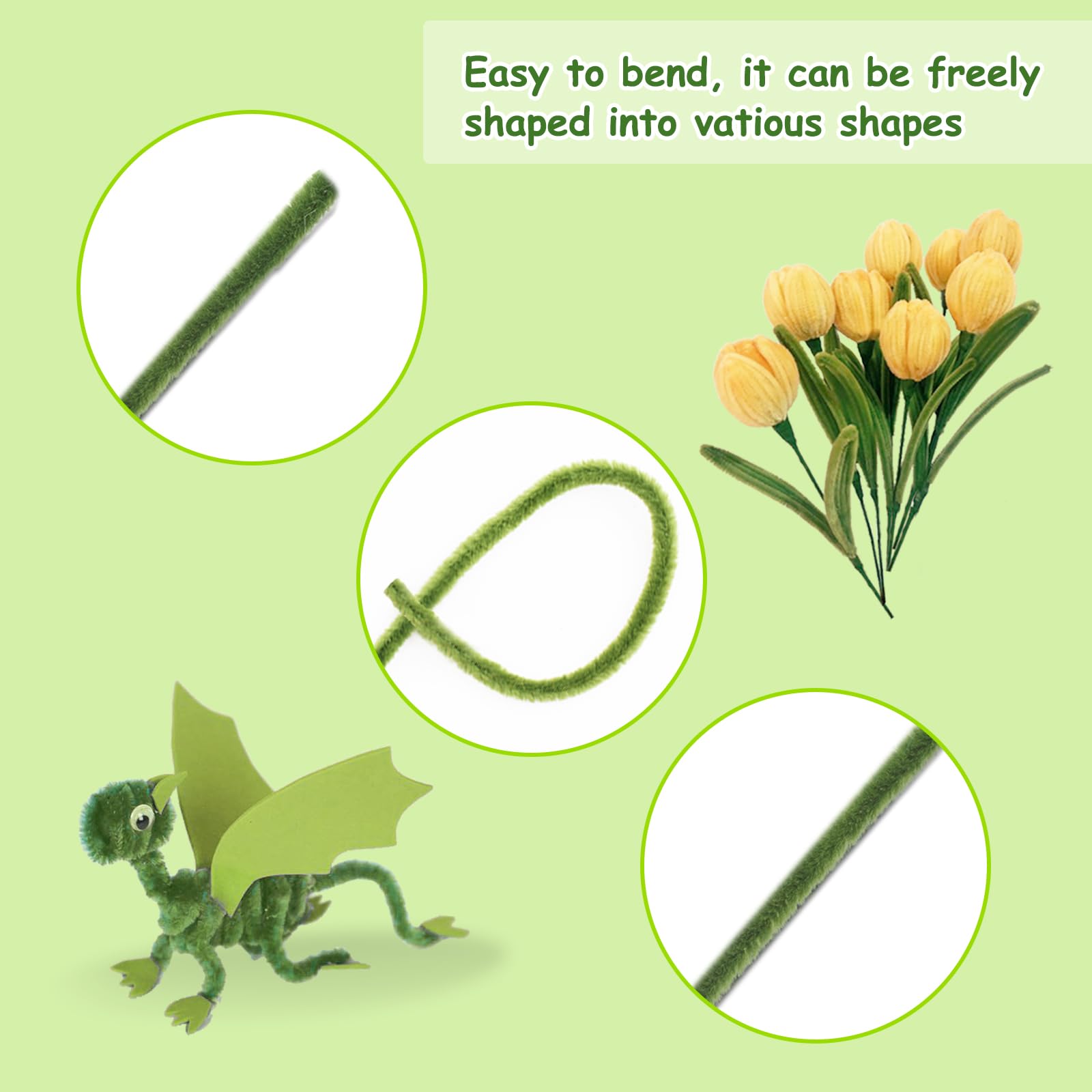 200 Scovolini Decorativi Colorati - Steli Di Ciniglia Per Lavoretti Bambini E Bricolage (Rosso E Verde) - Foto 4