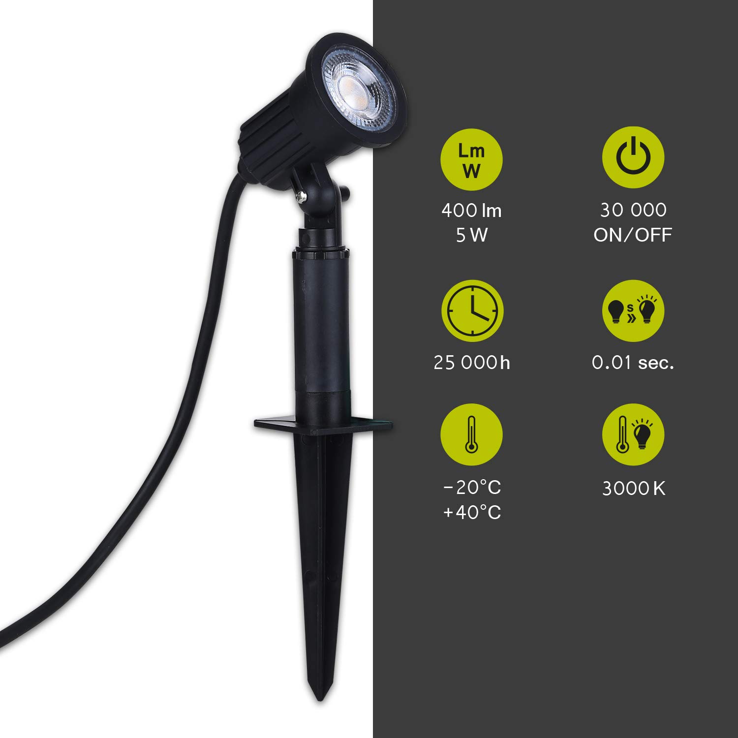 2 Lampade Da Giardino LED Con Picchetto | 4W 3000K IP66 | GU10 Sostituibili | Bianco Caldo - Foto 6