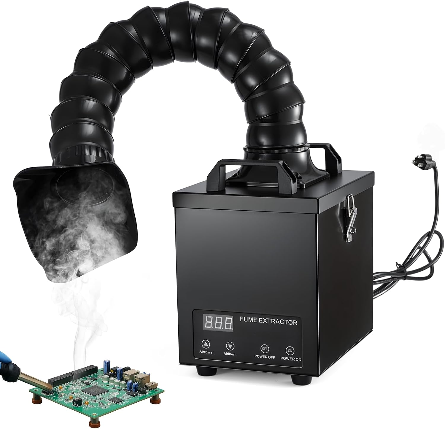 GROWNEER Fume Extractor, Up to 200m³/h Strong Suction, H13 HEPA Filters Solder Fume Extractor Odor Removal Desktop-Friendly Soldering Fume Extractor for Laser Engraving, 3D Printing (220V)