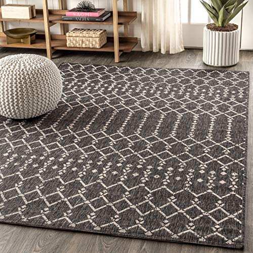 Image of JONATHAN Y Moroccan Geometric Indoor Outdoor Area Rug 8X10 Black /Gray, Ourika Textured Weave for Backyard, Patio, Porch, Easy-Cleaning, High Traffic, Pet-Friendly, Non-Shedding (SMB108F-8)