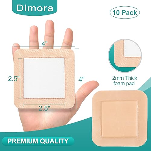 Miniatura 3 de Dimora Apósito hidrocoloide de 4 x 4 pulgadas, paquete de 10 unidades de 0.020 in de grosor + aderezo de espuma de silicona con borde, paquete de 20