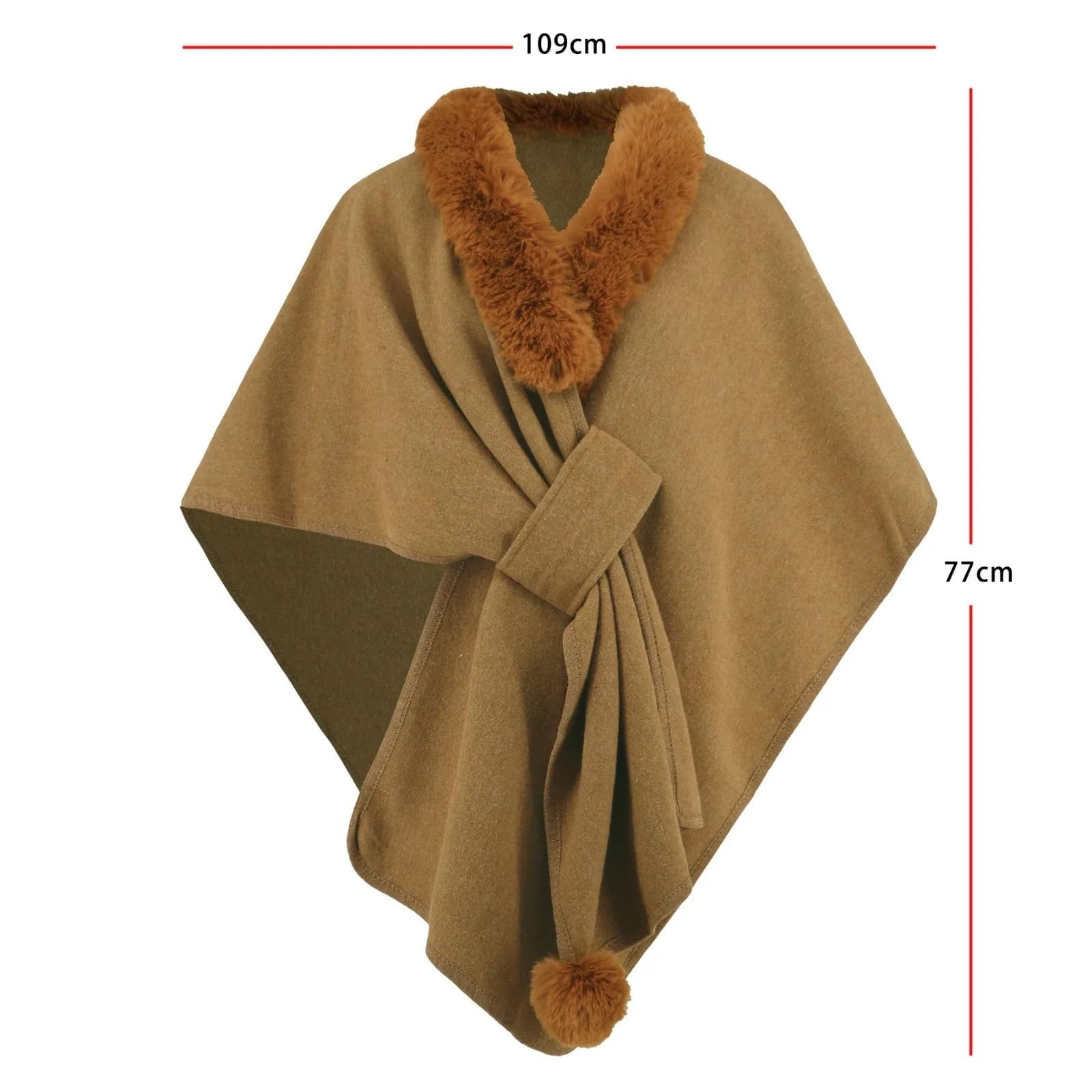 Poncho Mujer Poncho de Cuello de Piel sintética for Mujer, Elegante cárdigan, Chal de Punto, cálido for Invierno, Talla única(Khaki)