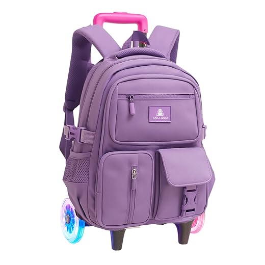 Mochila Escolar com Rodinhas LED, 3 Compartimentos, 4 Bolsos, Alça Dupla, resistente e regulagem de altura, Unisex