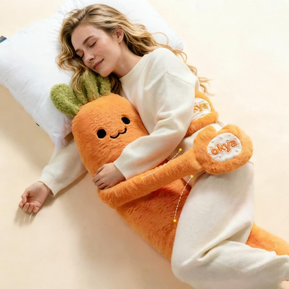 Mango Karotte Plüsch Umarmungskissen mit Klopfen und Bluetooth Aufzeichnung, Langes Körperkissen für Erwachsene, Einstellbare Geschwindigkeit & Timer, Smart Auto Shut Off, Einschlafhilfe Emotional und