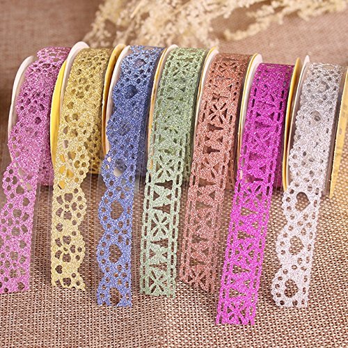 Goodlucky365 7 Rollos Multicolor Washi Tape Cintas de Cordón Patrón Floral Cintas de Encajes Brillantes Cintas Autoadhesivas Decoración de Pegatinas Para DIY álbum de Recortes