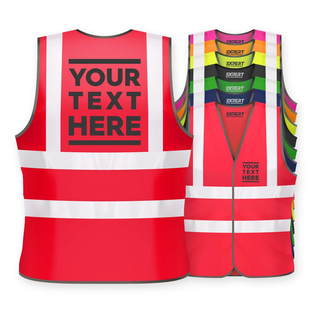 Expert Workwear Red Hi Vis Personalised Vest Safety Reflective Waistcoat Custom Printed Security Hi Viz (4Xl, )