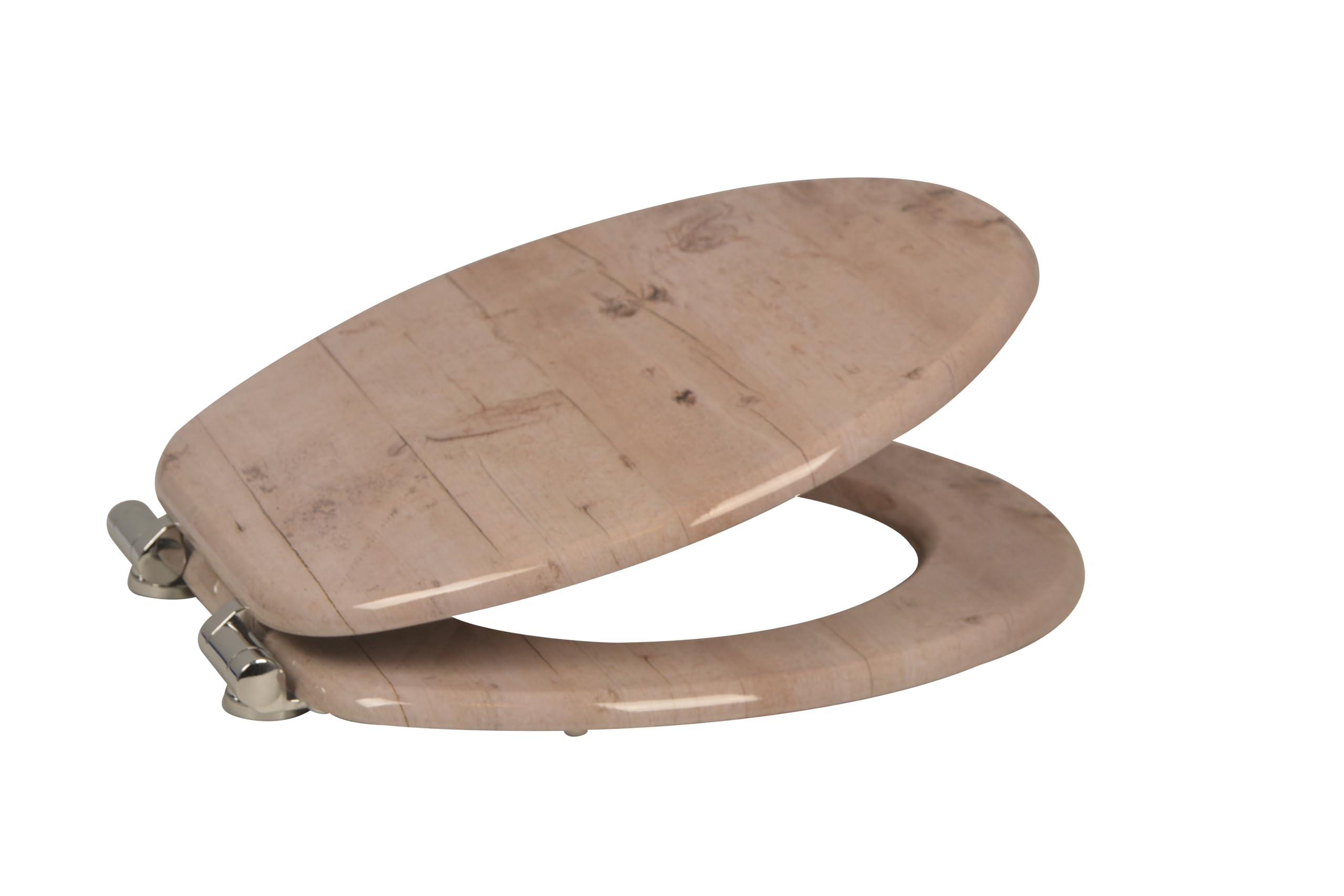 sanicomfort Sedile WC in legno, nucleo in legno MDF, con abbassamento automatico, sedile WC con coprisoffitto, occhialini e coperchio, cerniere in metallo cromate, facile da montare