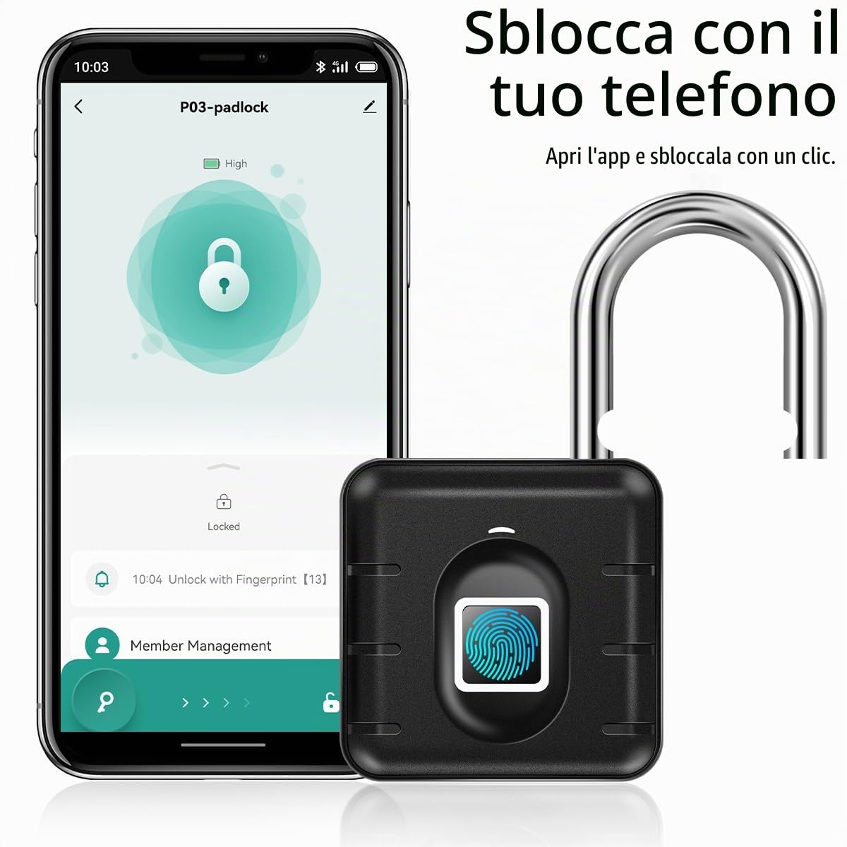 AICase Lucchetto con impronta digitale, serratura ricaricabile USB di sicurezza Keyless di sicurezza impermeabile IP67 per uso interno ed esterno