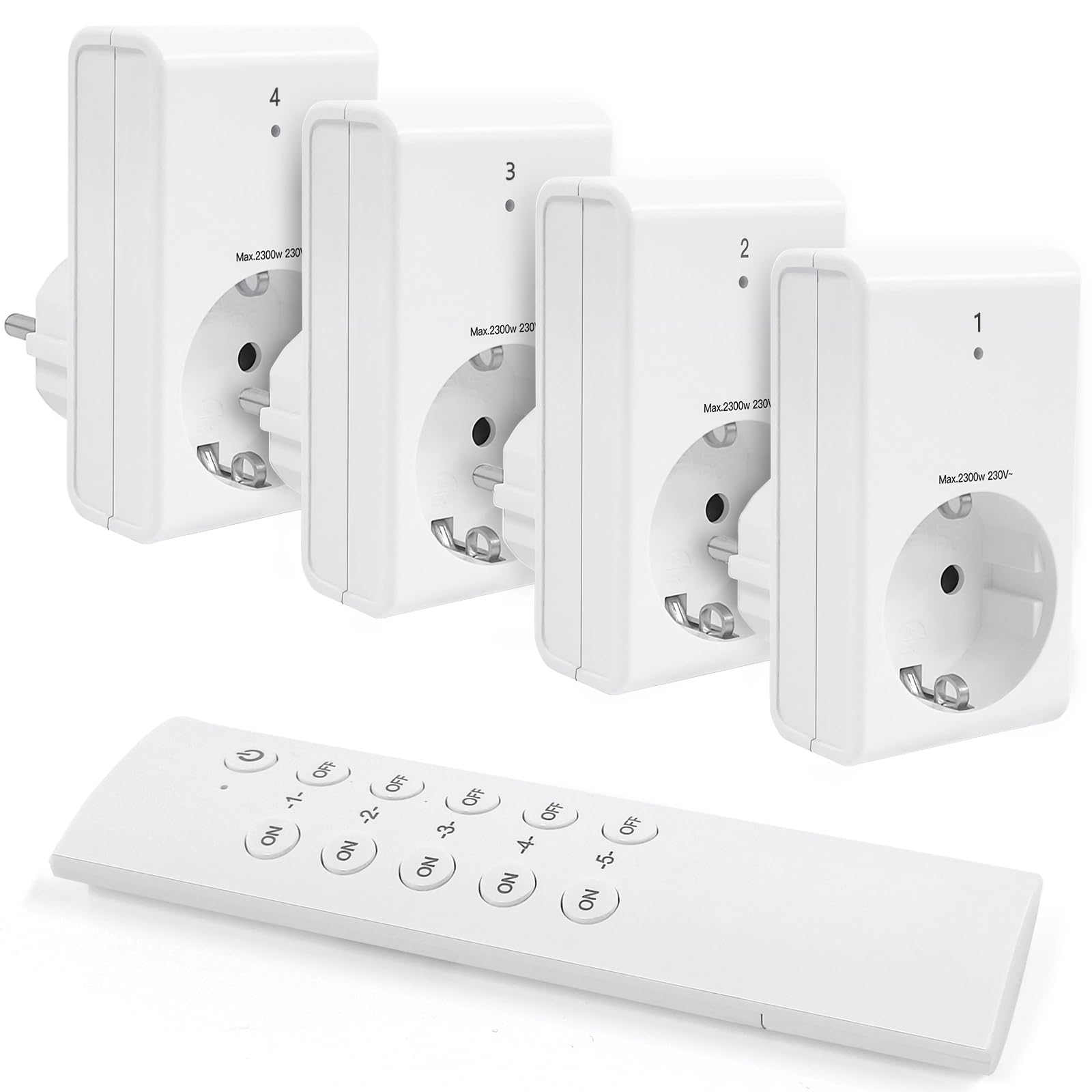 G-Homa Lot de 4 prises radio avec télécommande pour appareils électroménagers, éclairage de Noël, portée 30 m, programmable, 2300 W/10 A, énuméré CE, blanc