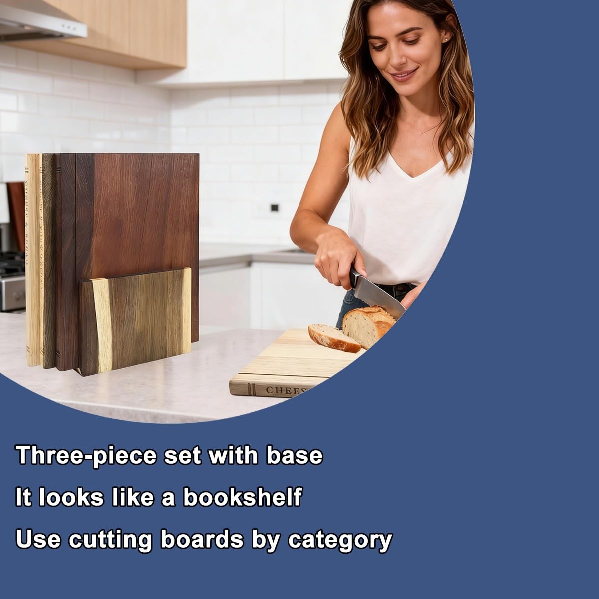 Reversibile Tagliere in Legno Double-face, Set di 3 Taglieri a Forma di Libro, Adatto Alla Lavastoviglie Vassoio da Cucina, Antiscivolo Tagliere da Cucina per Carne, Pane, Verdure e Frutta