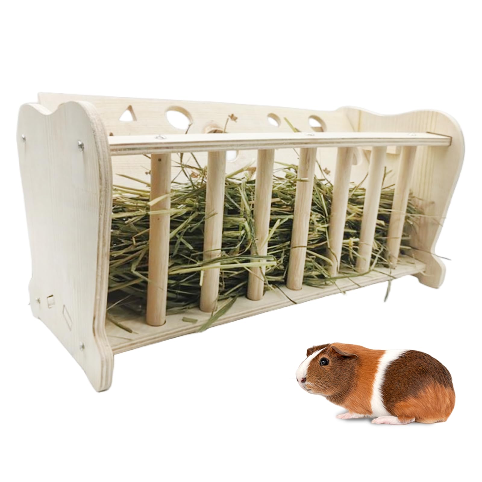 Hamiledyi Rabbit Wooden Hay Feeder Natural Wooden Guinea Pigs Hay Rack Large Capacity Rabbits Hay Holder Food Dispenser for Bunny Chinchilla